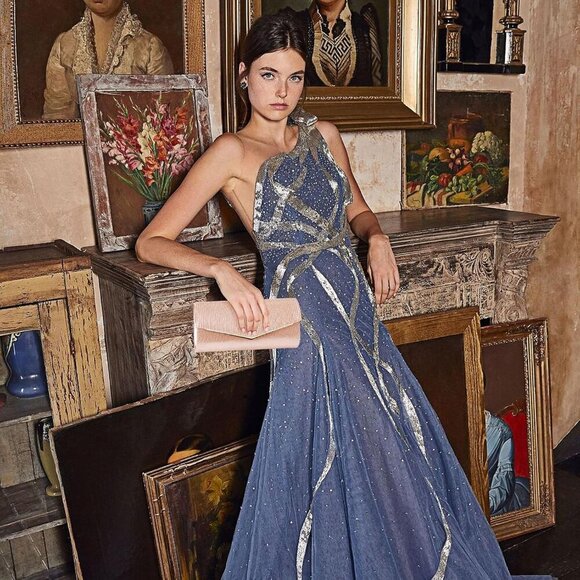 Clutch Purses for Women, Bling Vertical Lines Envelope Evening Bag w/Chain, Form - Picture 3 of 7